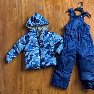 Blue Dinosaur Print Jacket and Snow Pants Set Sz 4 New